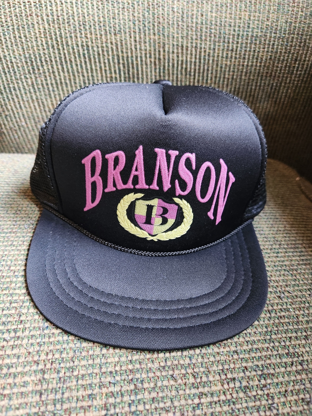 Branson Trucker Hat w/ Pink and Gold Logo